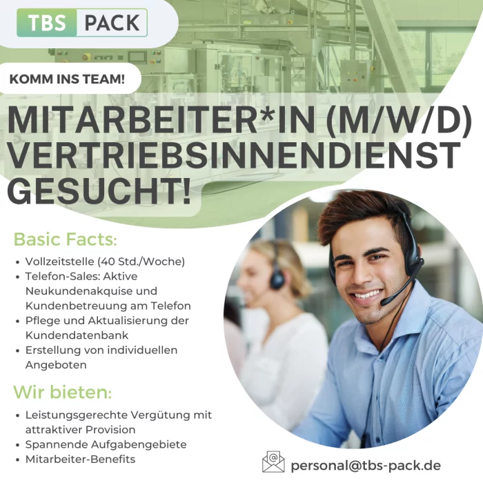 Vertriebsstelle im Innendienst für Verpackungsmaterial & Verpackungsmaschinen